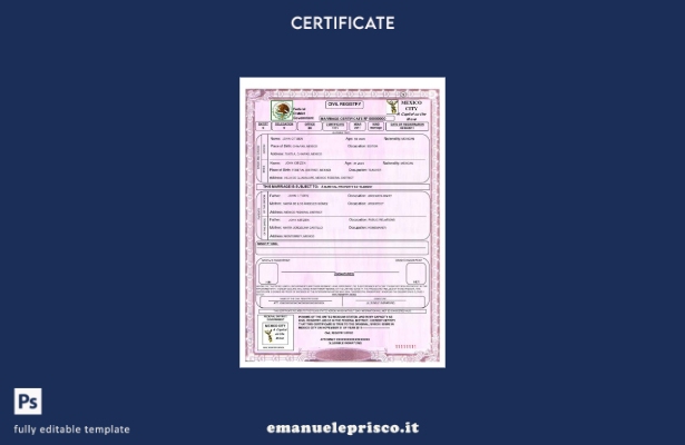 stile verificato Modello di certificato di matrimonio del registro civile del Me